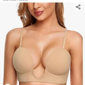 JOATEAY Deep U Plunge Sexy Push Up Underwire Bra Low Cut Convertible size 34C